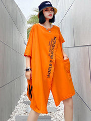 Cropped Letter Print Split-Front Round-Neck T-Shirt