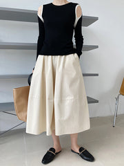 Elastic High Waist Solid Color A-Line Skirt