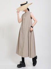 Original Solid Sleeveless Stand Collar Shirt Dress
