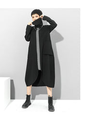 Color-Block Split-Joint High-Neck Midi Dress