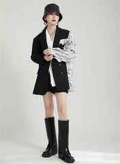 Contrast Color Stitching Ruffled Casual Suit Outwear