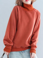 Plain Thickening Stitching High Neck Sweatshirt