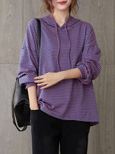 Women Loose Striped Hoodie
