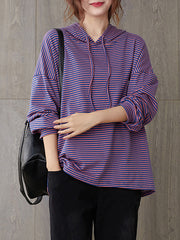 Women Loose Striped Hoodie