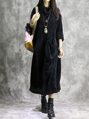 Loose Vintage Split-joint With-pockets Long Dress