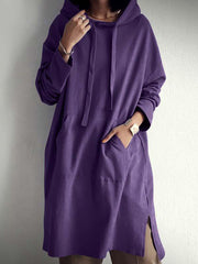 Casual Solid Color Hooded Long Sweatshirt