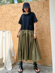 Contrast Stitching Short Sleeve Loose Slim Dress