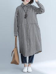 Loose Plaid Long Sleeve Blouse Dress