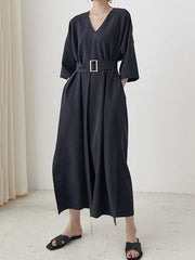 Loose A-Line Belt Thin Graceful Long Dress