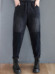 Women Stitching Plus Velvet Thick Casual Pants