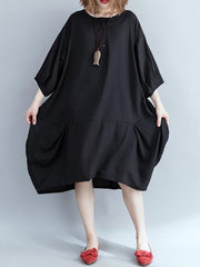 Loose Solid Retro Hemline Midi Dress