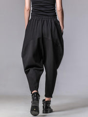 Fashion Elastic Waist Black Harem Pants