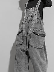 Washed Denim Overalls Suspenders Loose Denim Pants