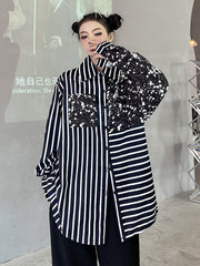 Loose Striped Printed Long Sleeve Blouses