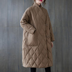Loose Solid Color Stand Collar Midi Outwear