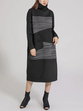 Women High Neck Stitching Stretch Casual Dress