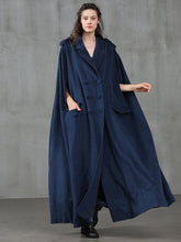 Navy Blue Elegance Loose Lapel Cape Outwear