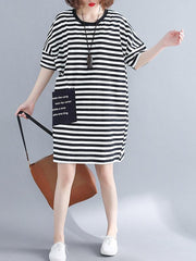 Loose Striped Round-neck Shirt Dress