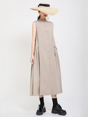 Original Solid Sleeveless Stand Collar Shirt Dress