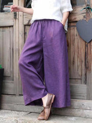 Vintage Linen Leisure Solid Wide-Leg Pants