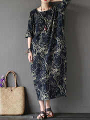 Loose National style Printed Long Dress