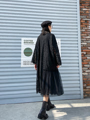 Mesh Stitching Lace Long Sleeve Dress