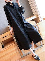 Loose Solid Color Mid-Length Shirt Dress