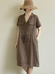 Artistic Retro Drawstring Elasticity Waist Dress