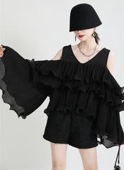 Loose Irregular Solid Flared Sleeve Shirt