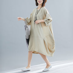 Round Neck Retro Loose Big Size Midi Dress