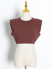 Casual Solid Round Neck Sleeveless Slim Fit T-Shirt