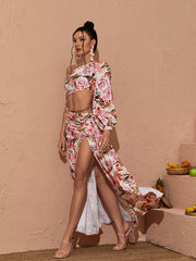 Annabella One Shoulder Floral Cutout Maxi Dress In Pink