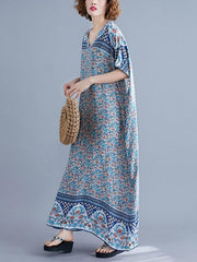 New Printed Batwing Sleeve Maxi Dress