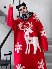 Christmas Snowflake Printed Midi Sweater Dress