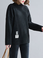 High-Neck Solid Knitting Sweater