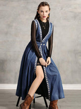Two-Pieces Vintage Embroidered Jean Turtleneck Dress Set
