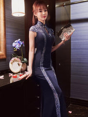 Beaded Sequined Long Cheongsam Evening Dress