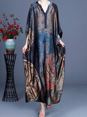 Retro Print Stitching Irregular Dress