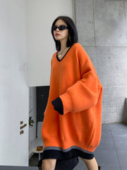 Loose  Mid-Length Thick V-Neck Sweater