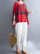 Loose Abstract Pattern Printed Bat Short Sleeve T-Shirt