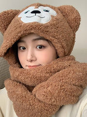 Dplush Bear Hat Scarf Glove In One