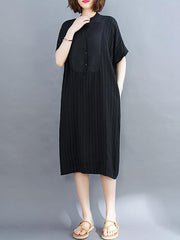 Loose Striped Split-Joint Midi-Dress