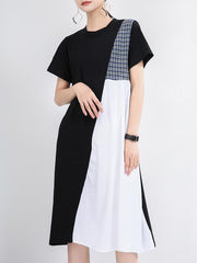 Loose Contrast Color Splicing A-Line Dress