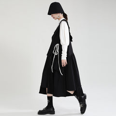 Retro Irregular Solid Color Midi Dress Suit