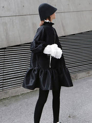 Retro Puff Sleeves Cropped Falbala Mini Dress