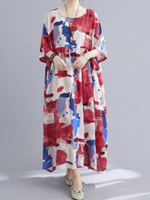 Loose Abstract Print Short Sleeve Casual Dress