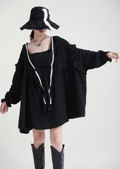 Solid Color Lace Stitching Casual Dress