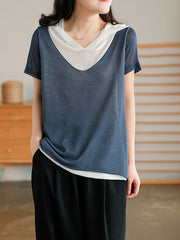 Hooded Slim Fit Colorblock Loose Casual T-Shirt