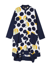 Polka-Dot Stand Collar Split-Joint Midi Dress