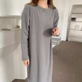 Simple Solid Color Long Sleeve Maxi Dress